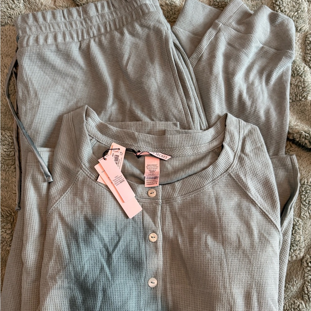 Victoria's Secret Waffle-Knit Pajama Set - Light Blue